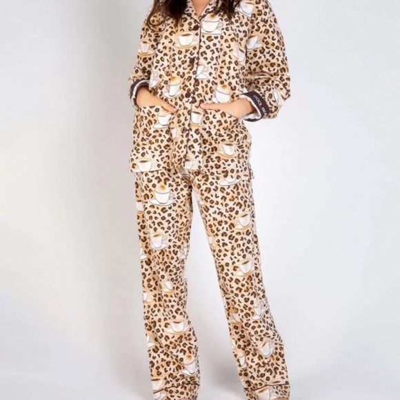 PJ Salvage Other - NWT PJ Salvage Cool Beans flannel cheetah/coffee print pajamas small